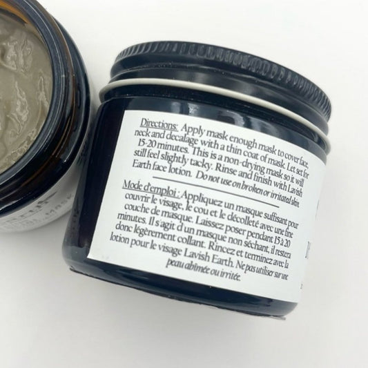 The back of the Lavish Earth facial mask jar indicating how to use this product.
