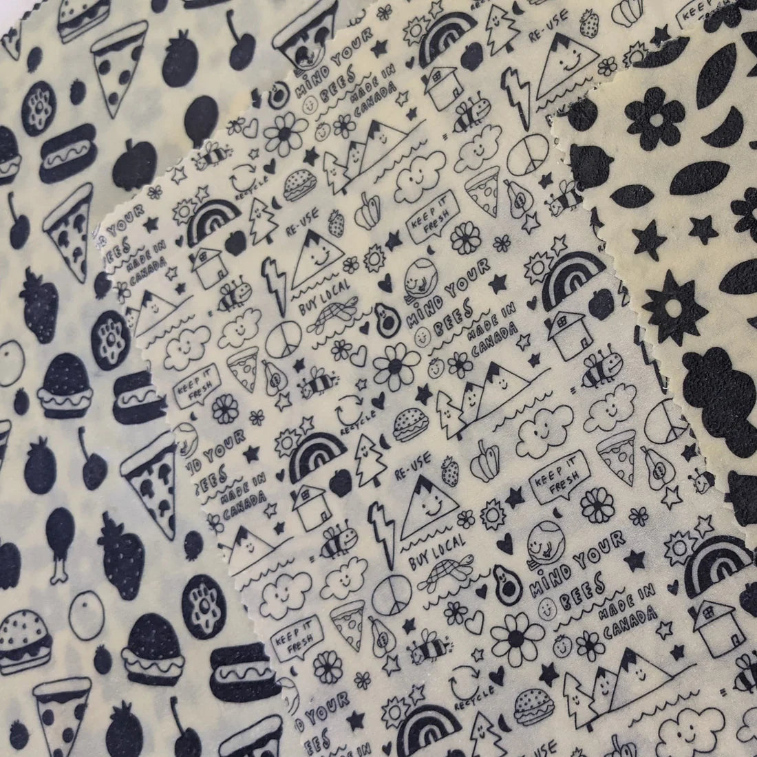 Mind Your Bees Beeswax Food Wraps - Doodles Print