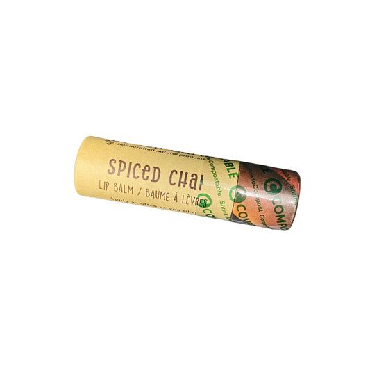 Spiced Chai lip balm on a white background