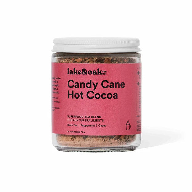 Jar of Lake & Oak Candy Cane Hot Cocoa  Tea on a white background