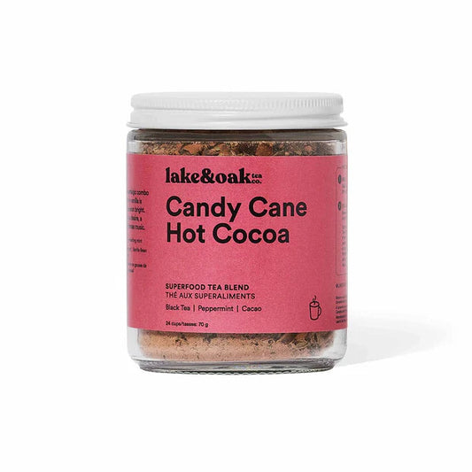 Jar of Lake & Oak Candy Cane Hot Cocoa  Tea on a white background