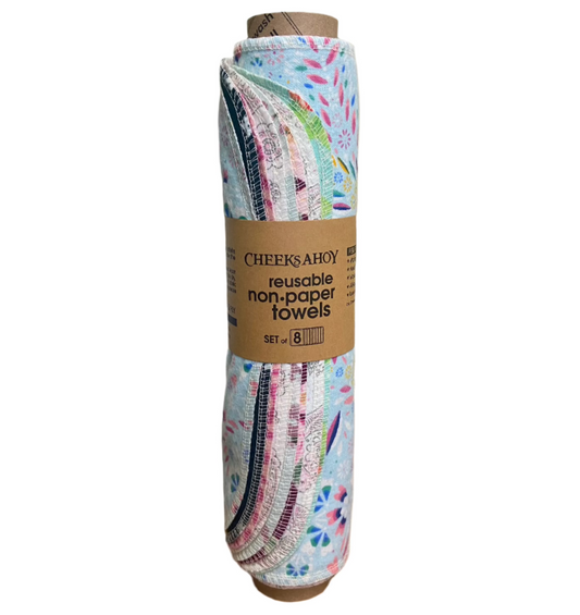 Cheeks Ahoy Pre-Rolled Reusable Non-Paper Towels (8) - Floral