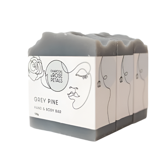 Charcoal & Rose Petals Bar Soap - Grey Pine