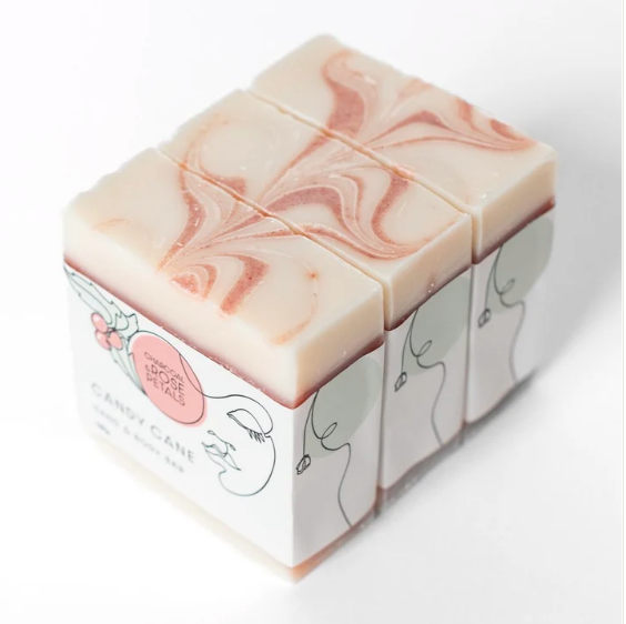 Charcoal & Rose Petals Holiday Bar Soap - Candy Cane