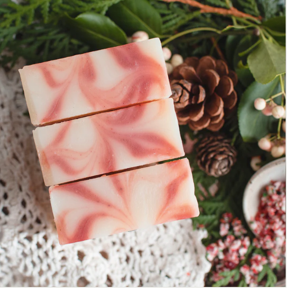 Charcoal & Rose Petals Holiday Bar Soap - Candy Cane