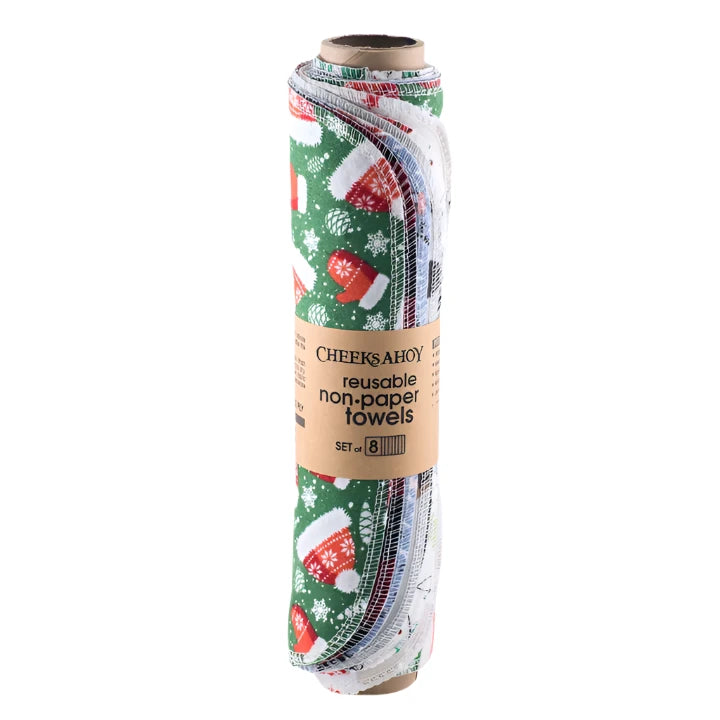 Cheeks Ahoy Holiday🎄Reusable Non-Paper Towels (8) - Festive Fun Prints